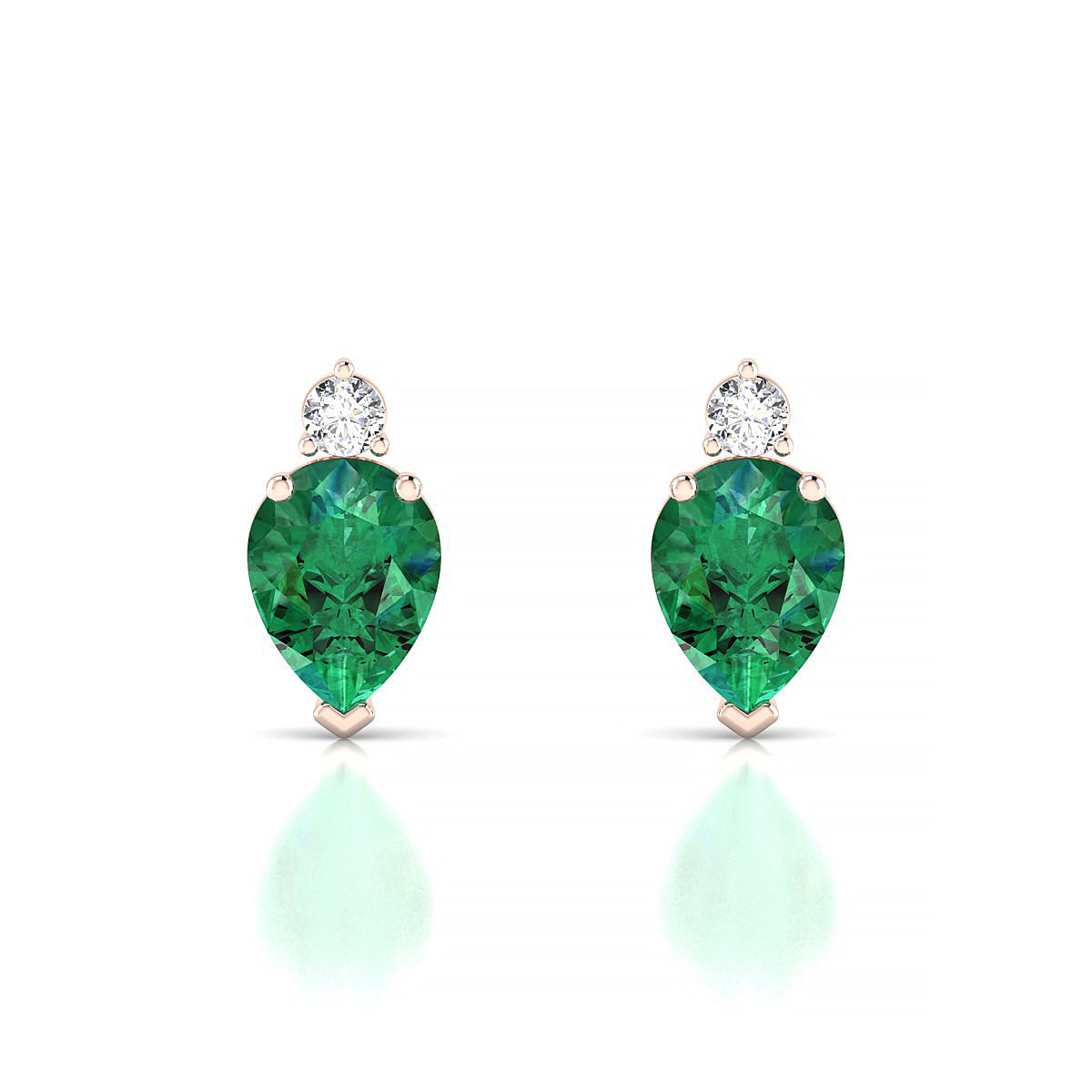 Sparkle | 18k Rose Gold 8 x 6 mm Pear Emerald Earrings