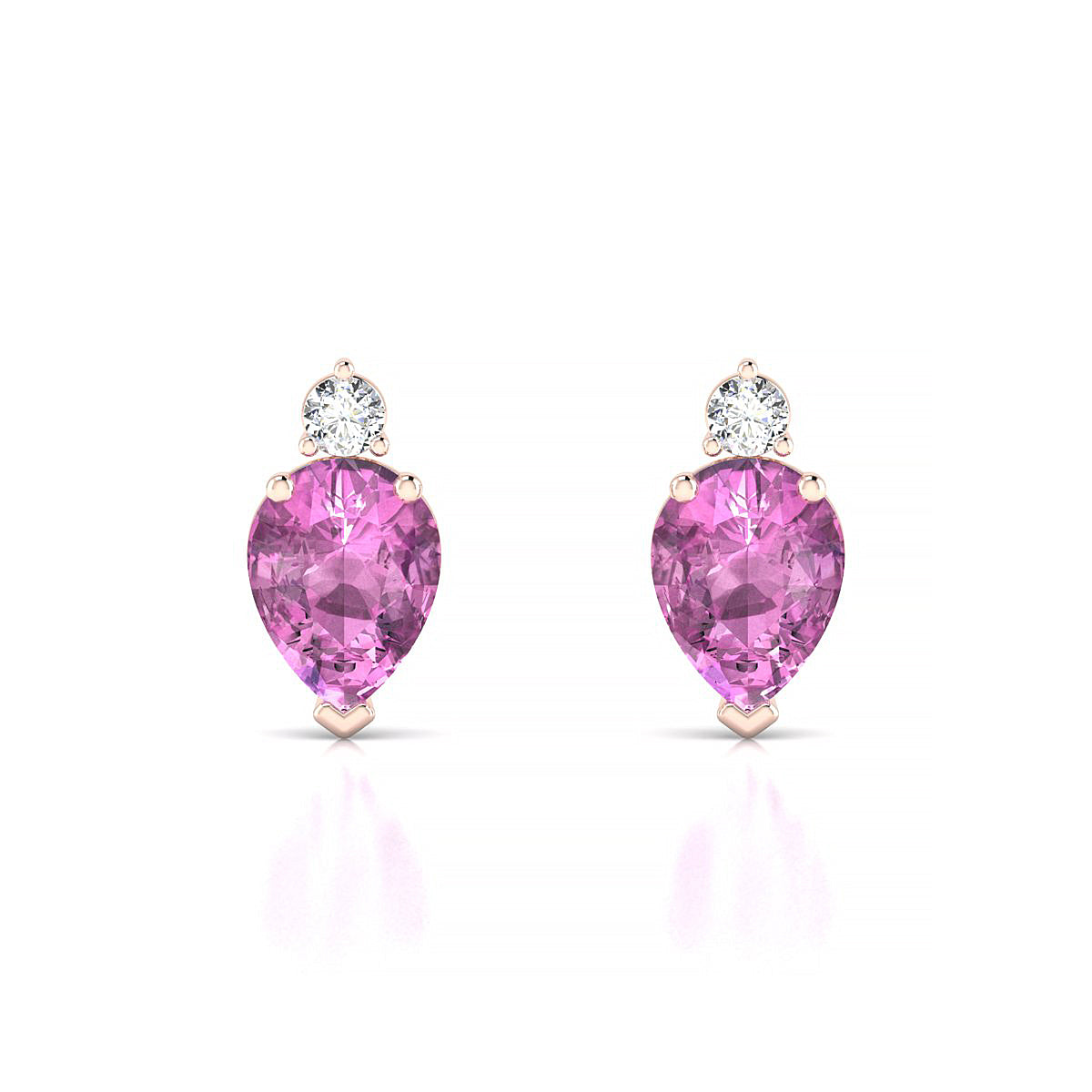 Sparkle | 18k Rose Gold 8 x 6 mm Pear Pink Sapphire Earrings