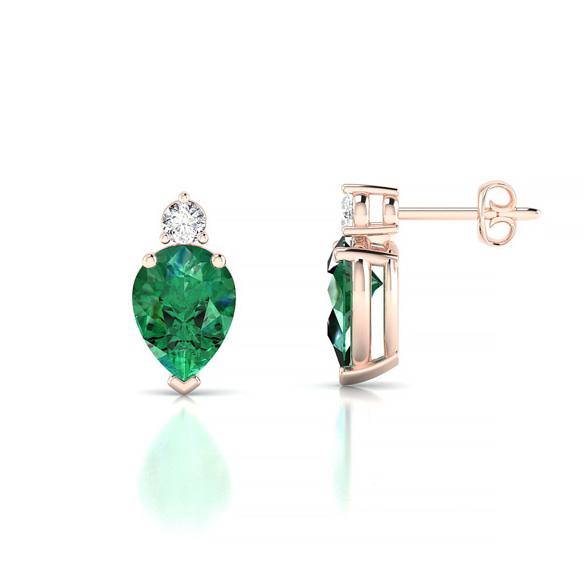 Sparkle | 18k Rose Gold 8 x 6 mm Pear Emerald Earrings