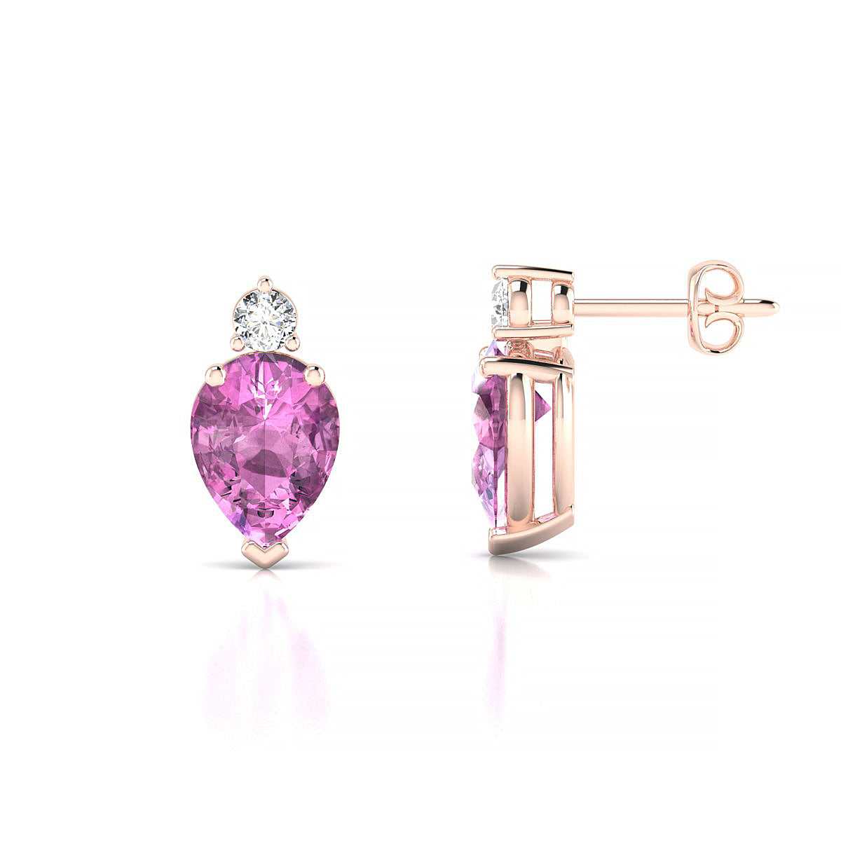 Sparkle | 18k Rose Gold 8 x 6 mm Pear Pink Sapphire Earrings