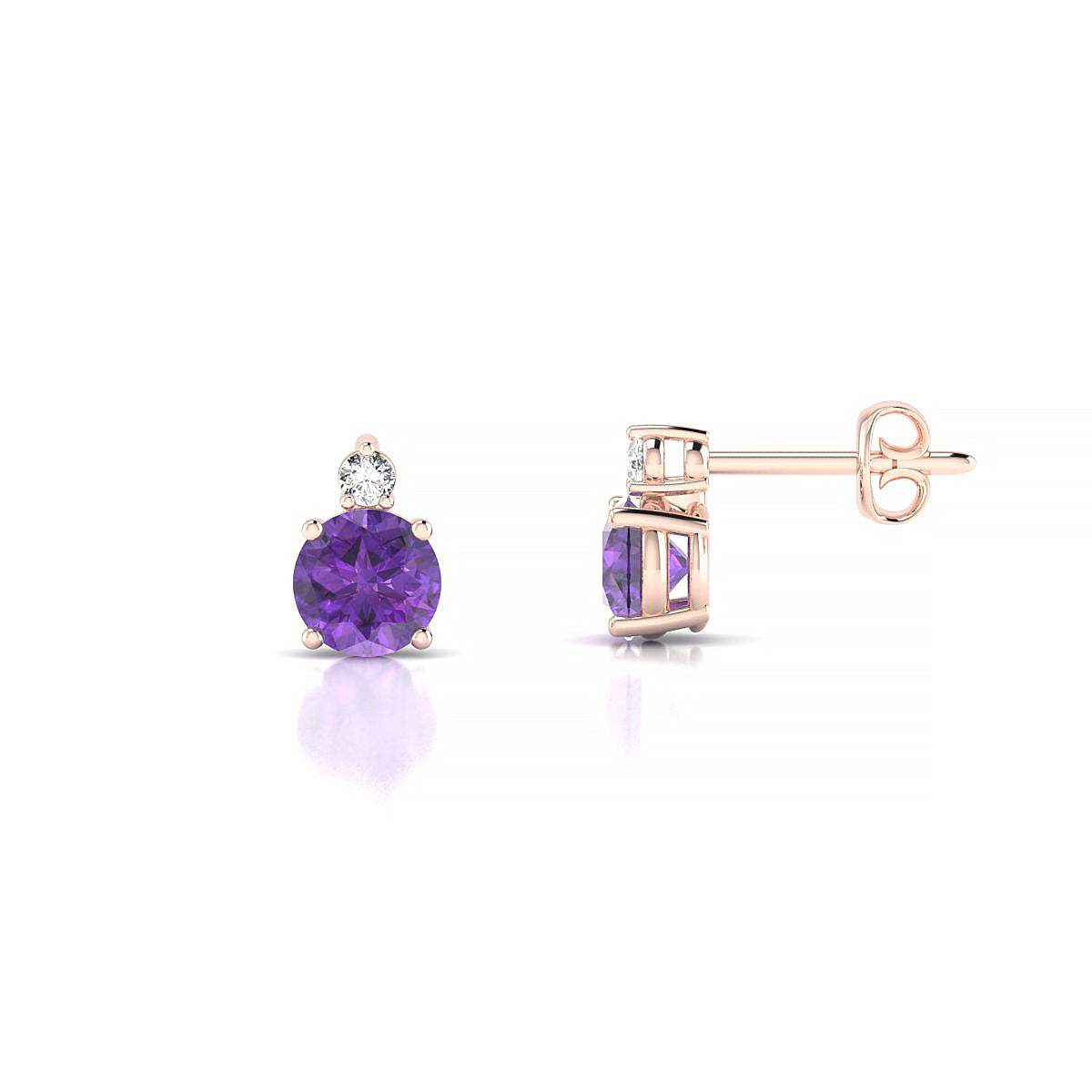 Sparkle | 18k Rose Gold 4.5 mm Round Amethyst Earrings