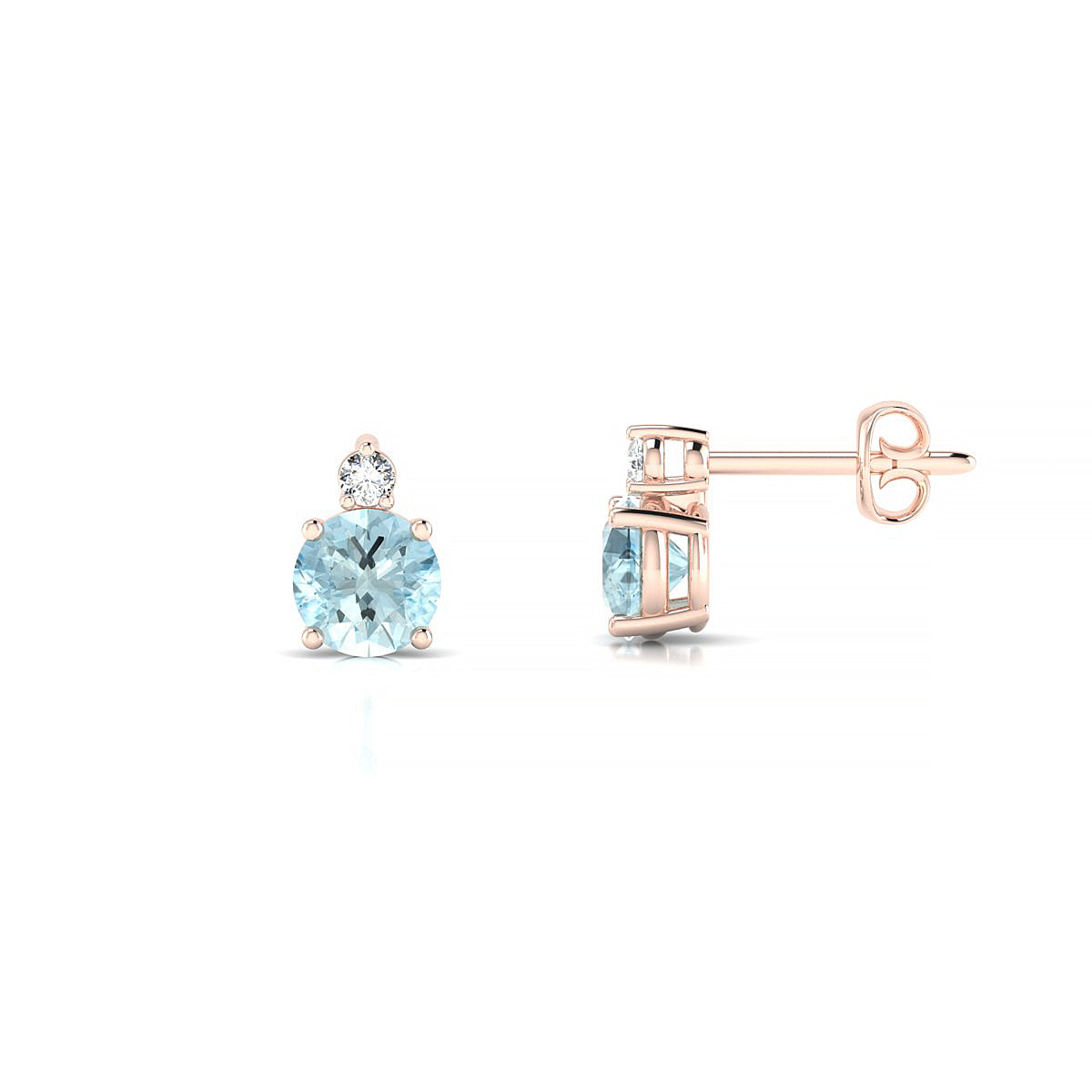 Sparkle | 18k Rose Gold 4.5 mm Round Aquamarine Earrings