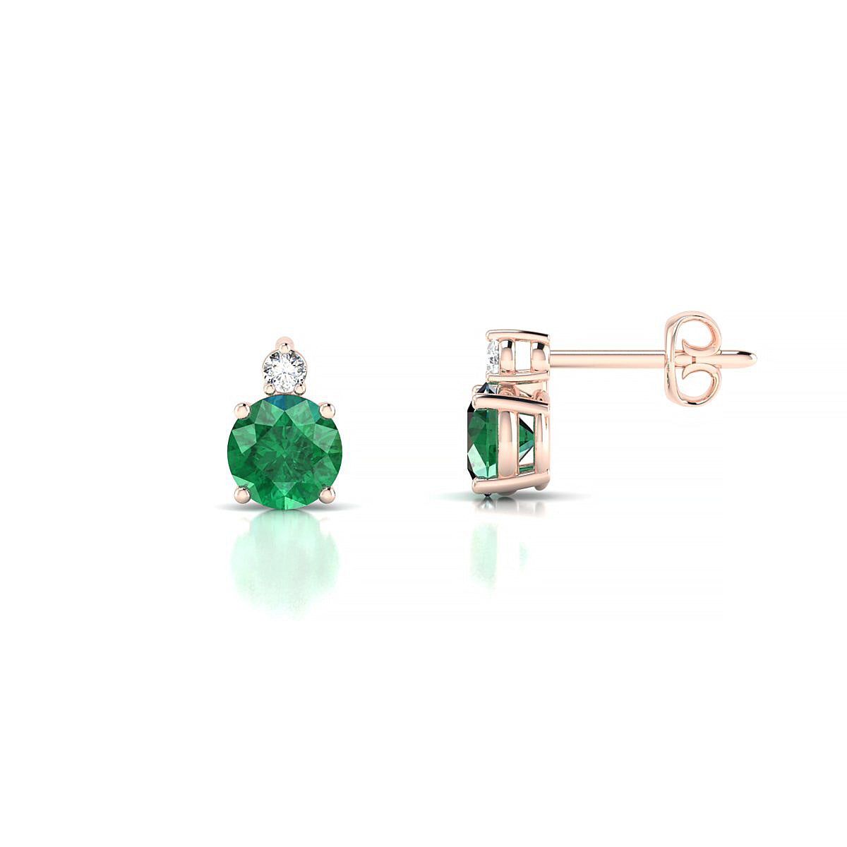 Sparkle | 18k Rose Gold 4.5 mm Round Emerald Earrings