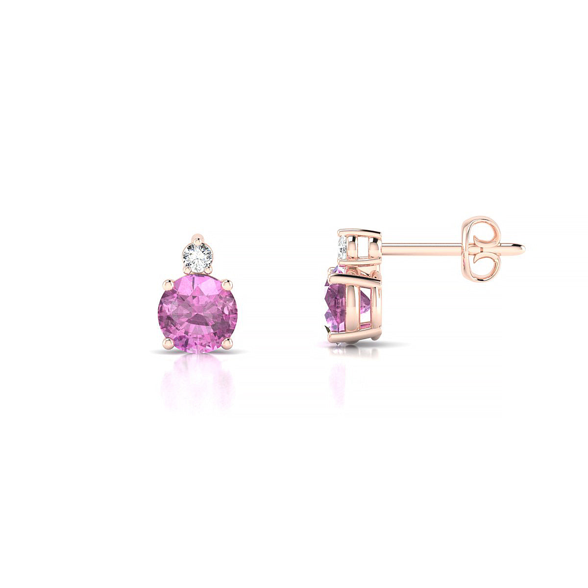Sparkle | 18k Rose Gold 4.5 mm Round Pink Sapphire Earrings