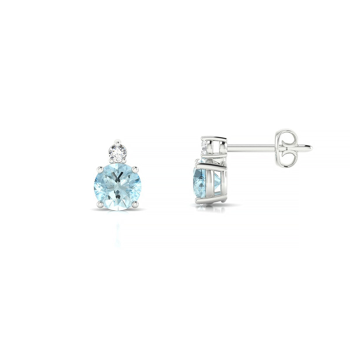 Sparkle | 18k White Gold 4.5 mm Round Aquamarine Earrings