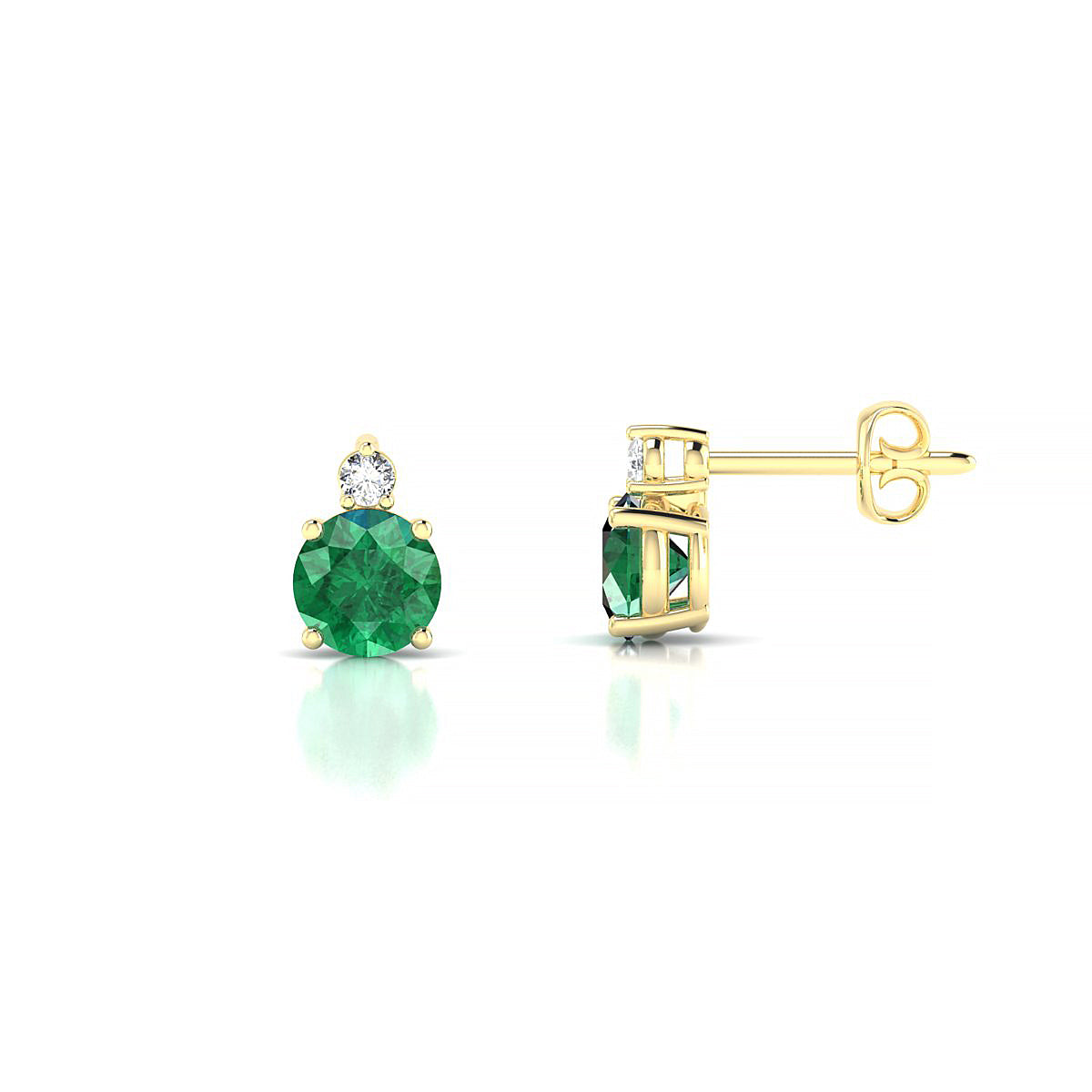 Sparkle | 18k Yellow Gold 4.5 mm Round Emerald Earrings