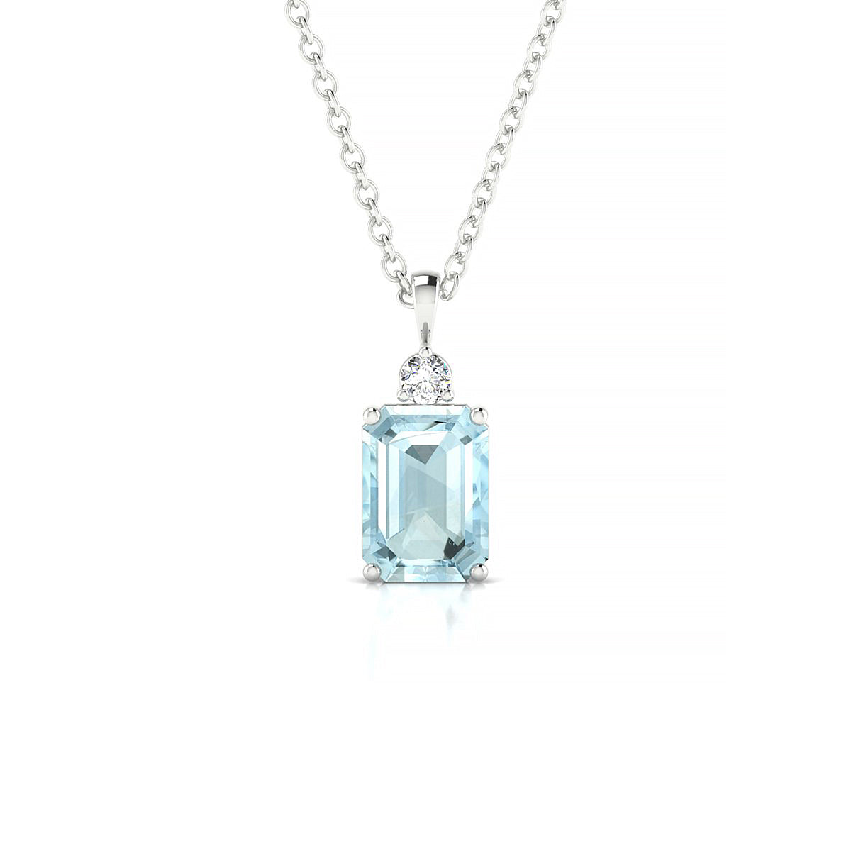 Sparkle | 18k White Gold 7 x 5 mm Emerald Aquamarine Pendant