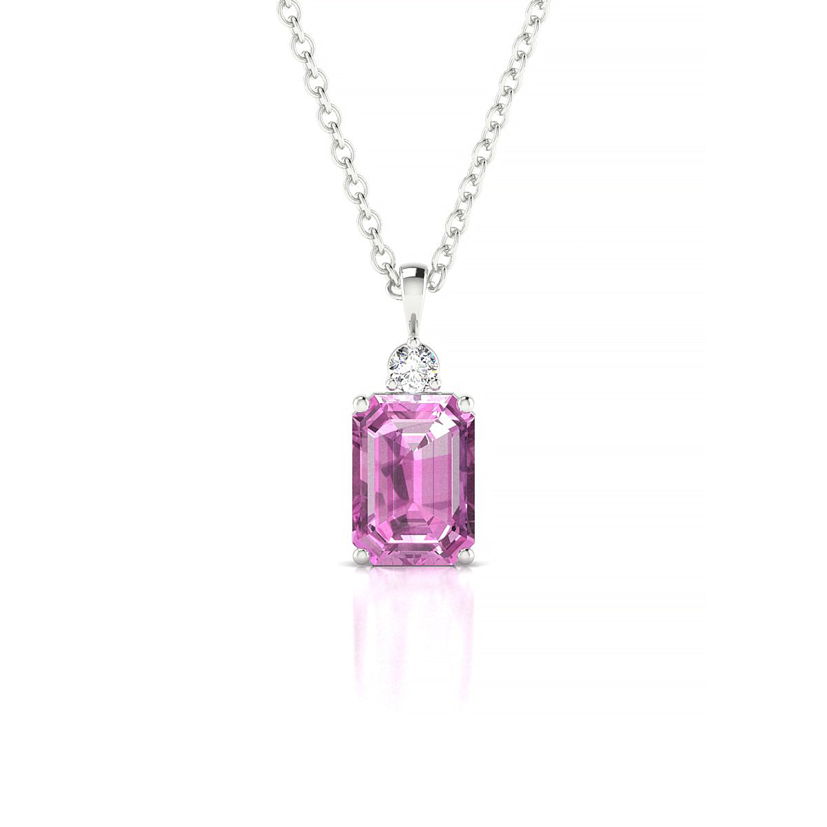 Sparkle | 18k White Gold 7 x 5 mm Emerald Pink Sapphire Pendant