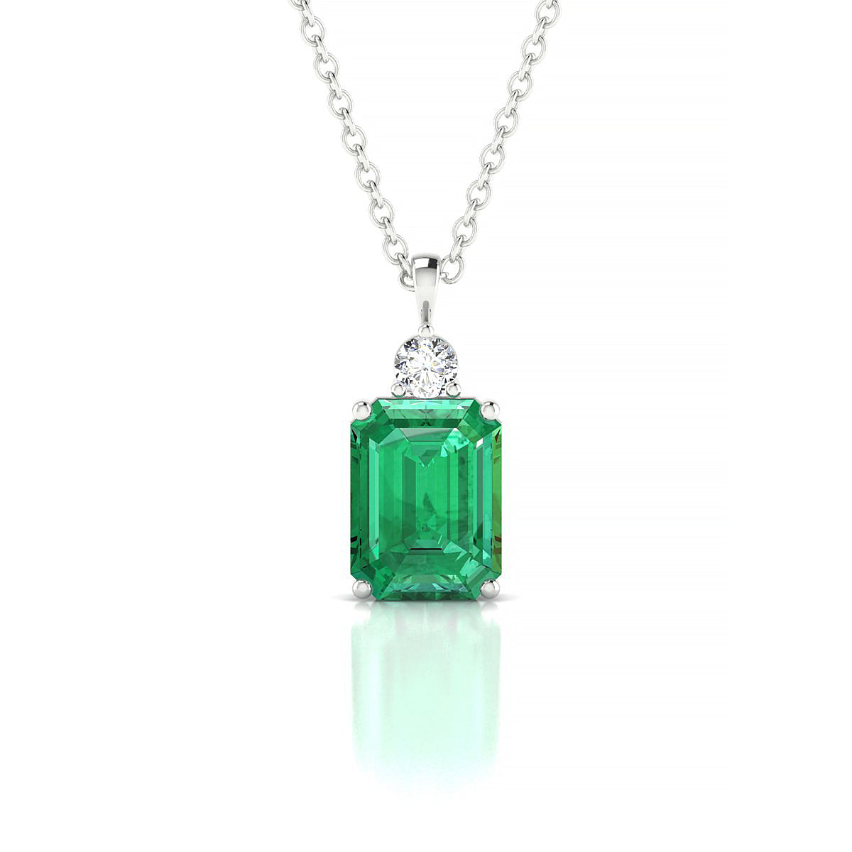 Sparkle | 18k White Gold 8 x 6 mm Emerald Emerald Pendant