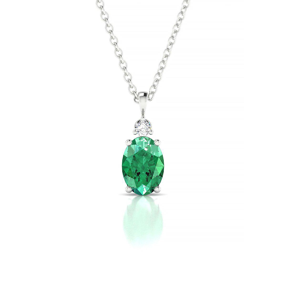 Sparkle | 18k White Gold 7 x 5 mm Oval Emerald Pendant