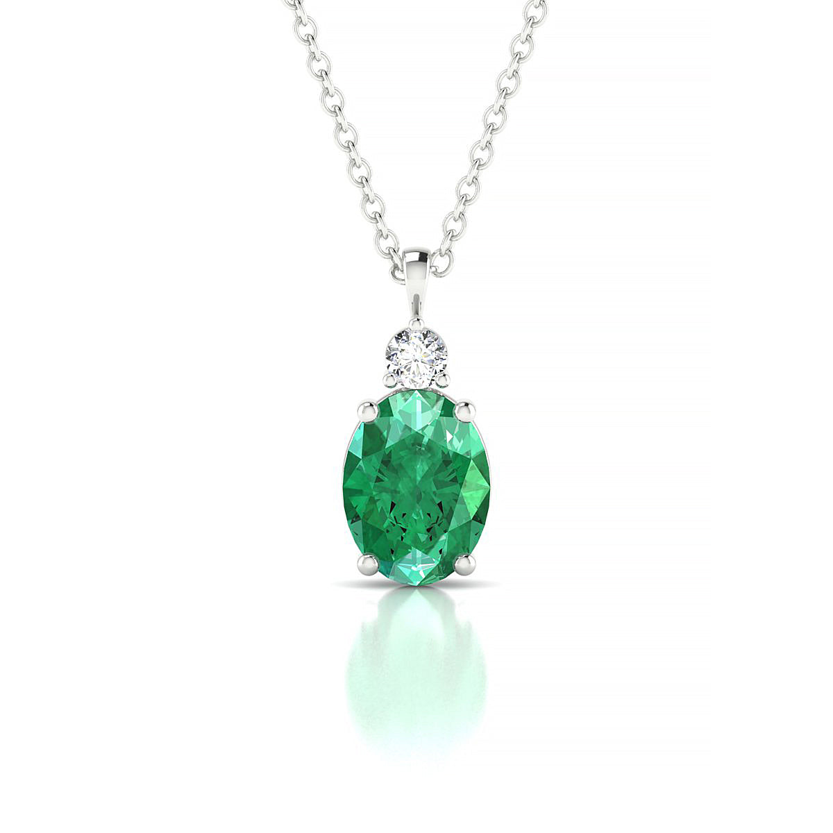 Sparkle | 18k White Gold 8 x 6 mm Oval Emerald Pendant