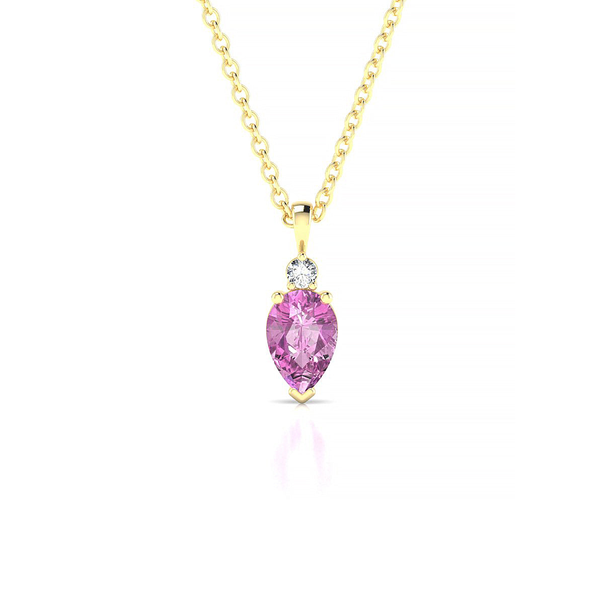 Sparkle | 18k Yellow Gold 6 x 4 mm Pear Pink Sapphire Pendant