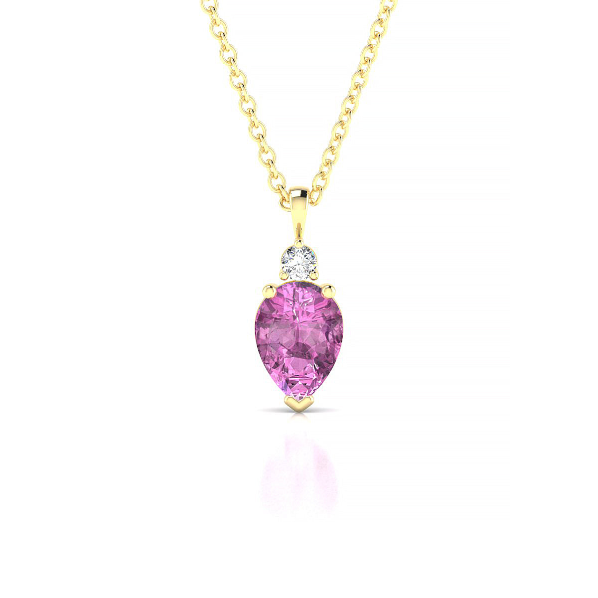Sparkle | 18k Yellow Gold 7 x 5 mm Pear Pink Sapphire Pendant