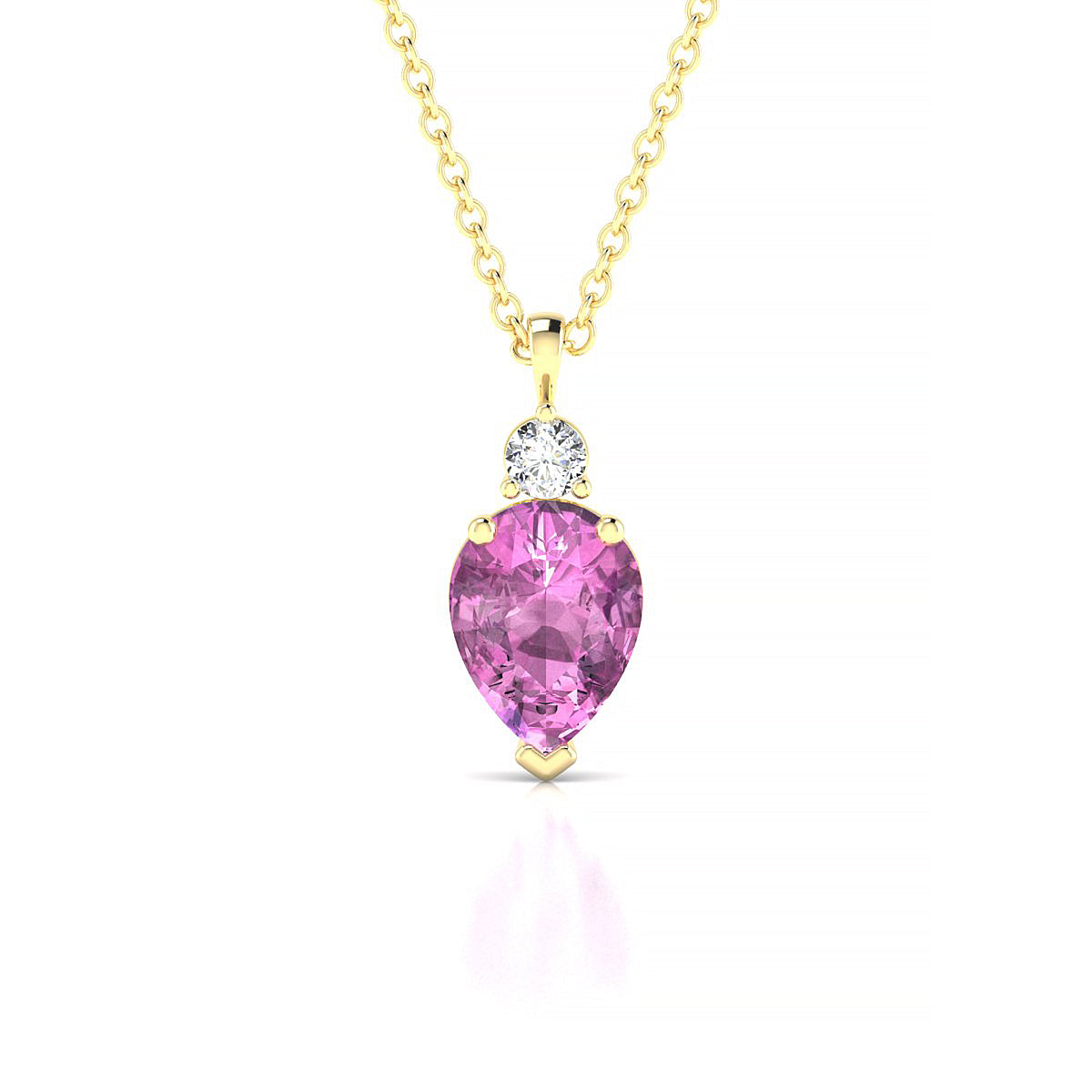 Sparkle | 18k Yellow Gold 8 x 6 mm Pear Pink Sapphire Pendant