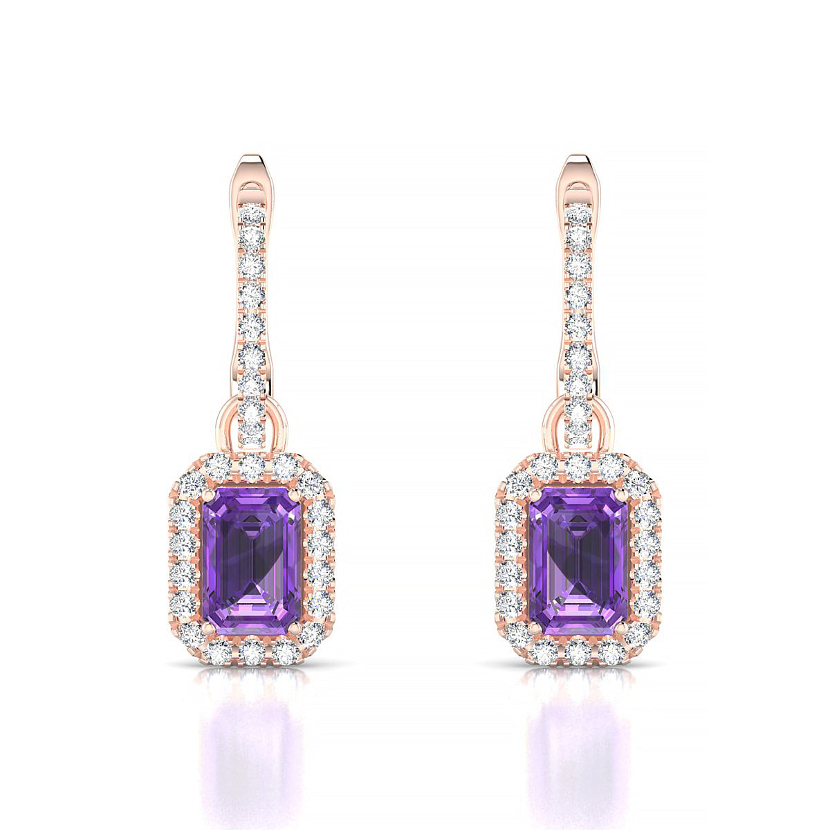 Sunrise | 18k Rose Gold 6 x 4 mm Emerald Amethyst Earrings