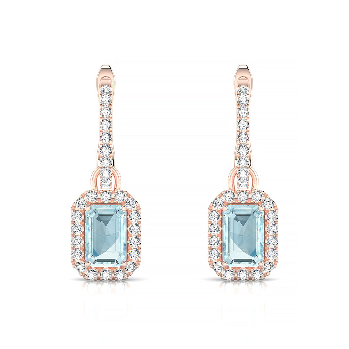 Sunrise | 18k Rose Gold 6 x 4 mm Emerald Aquamarine Earrings