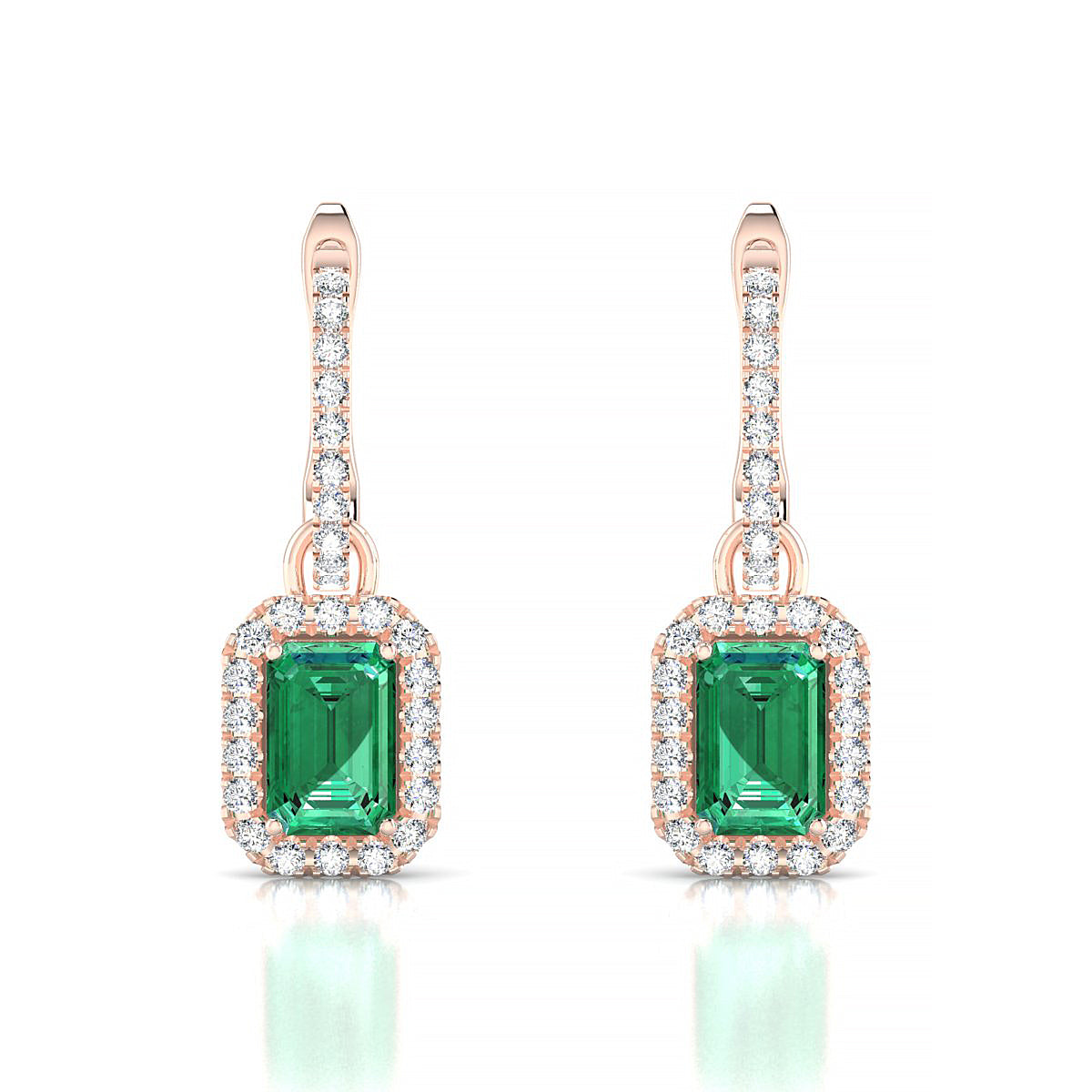 Sunrise | 18k Rose Gold 6 x 4 mm Emerald Emerald Earrings