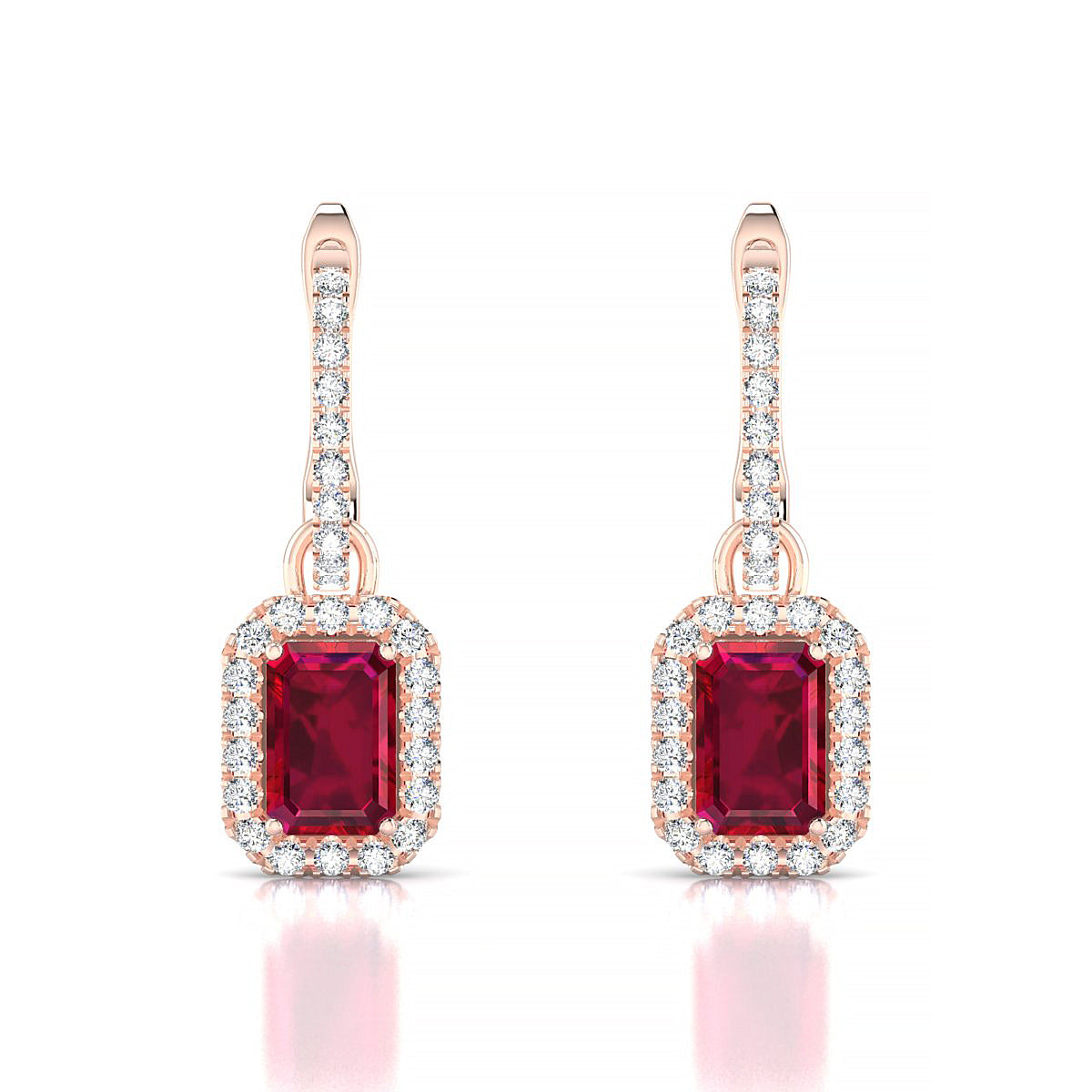 Sunrise | 18k Rose Gold 6 x 4 mm Emerald Ruby Earrings