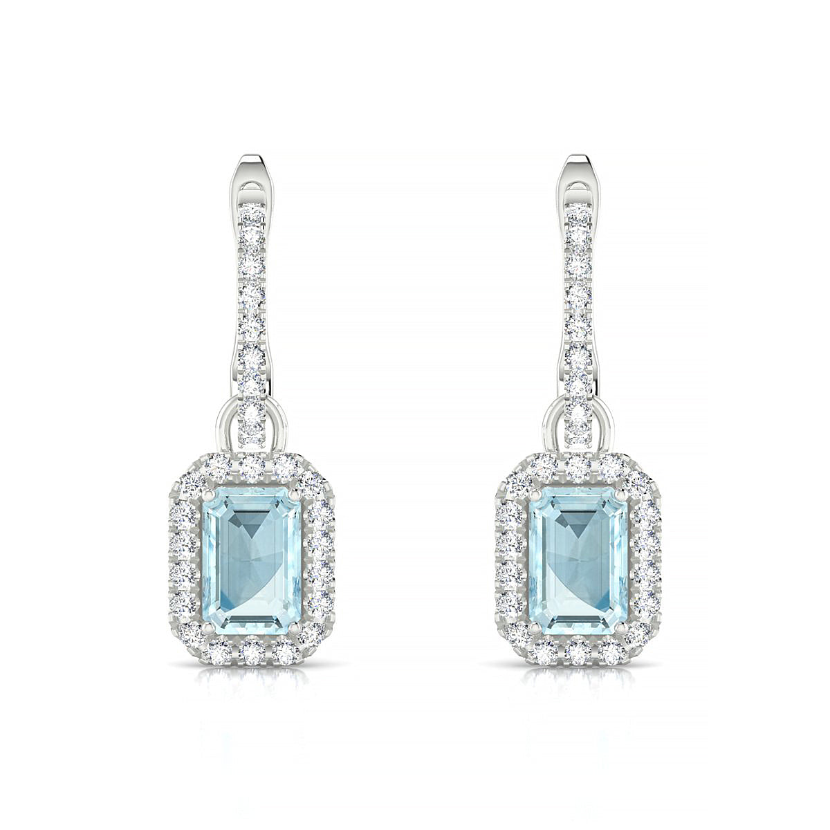 Sunrise | 18k White Gold 6 x 4 mm Emerald Aquamarine Earrings