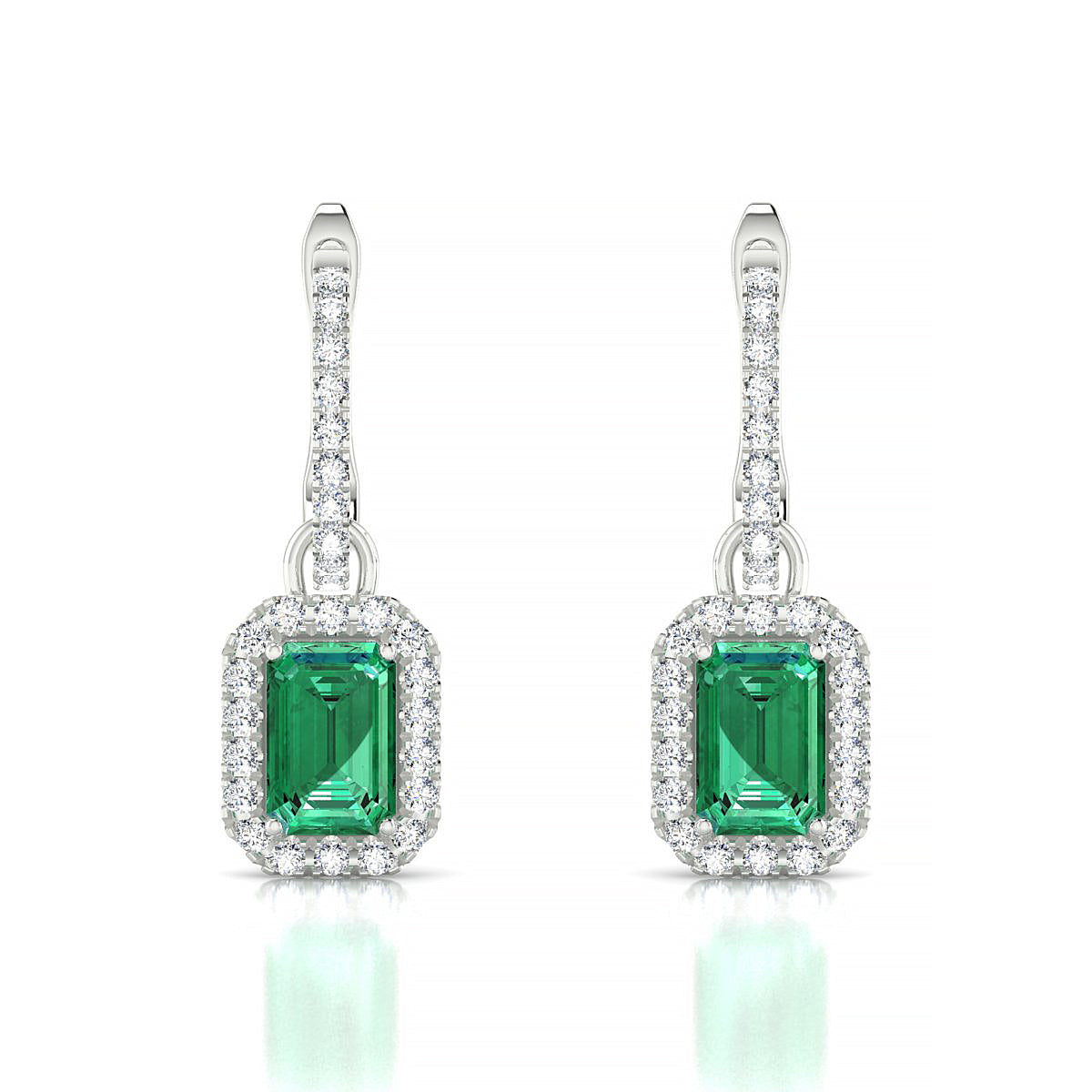 Sunrise | 18k White Gold 6 x 4 mm Emerald Emerald Earrings