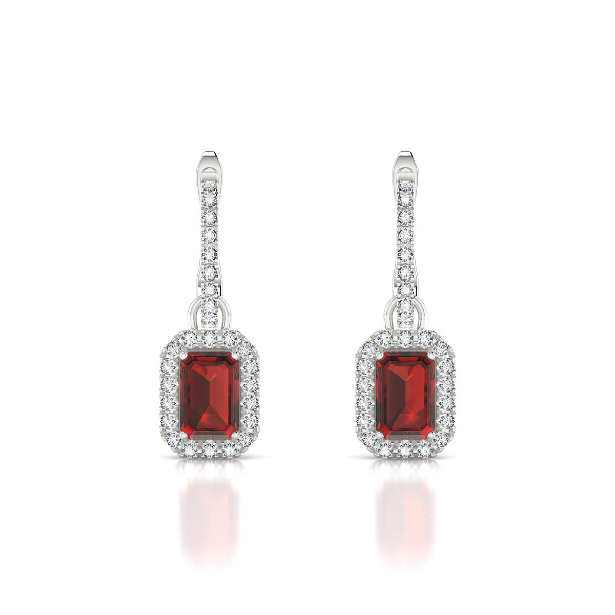 Sunrise | 18k White Gold 6 x 4 mm Emerald Garnet Earrings