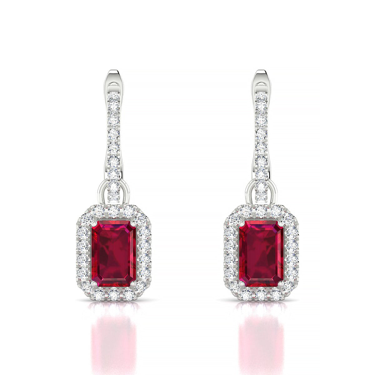 Sunrise | 18k White Gold 6 x 4 mm Emerald Ruby Earrings