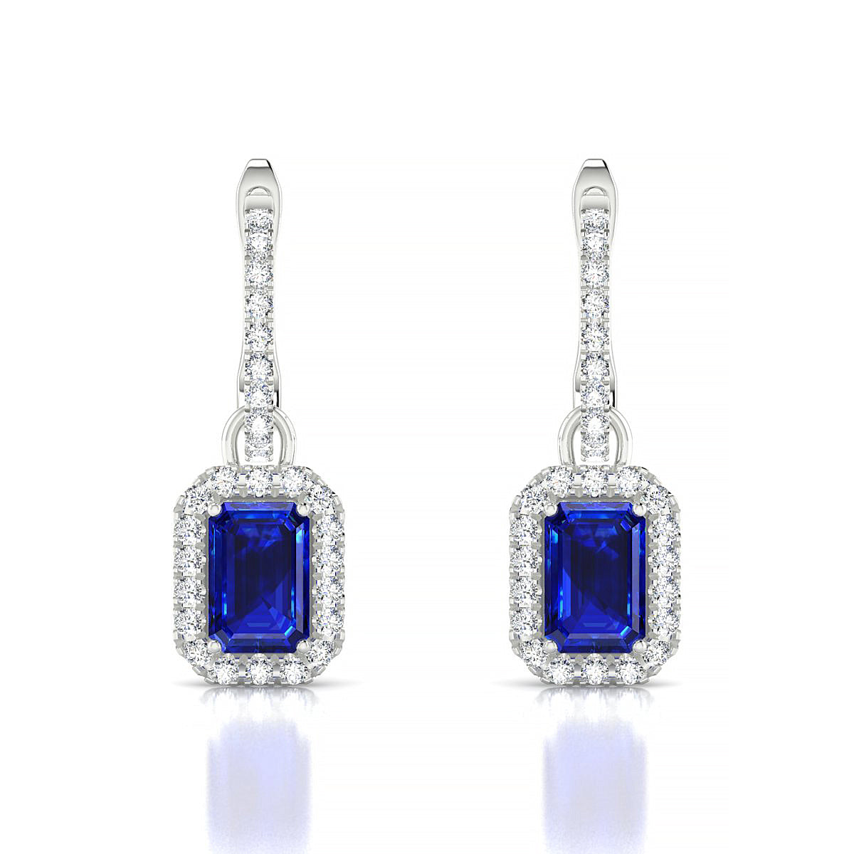 Sunrise | 18k White Gold 6 x 4 mm Emerald Sapphire Earrings