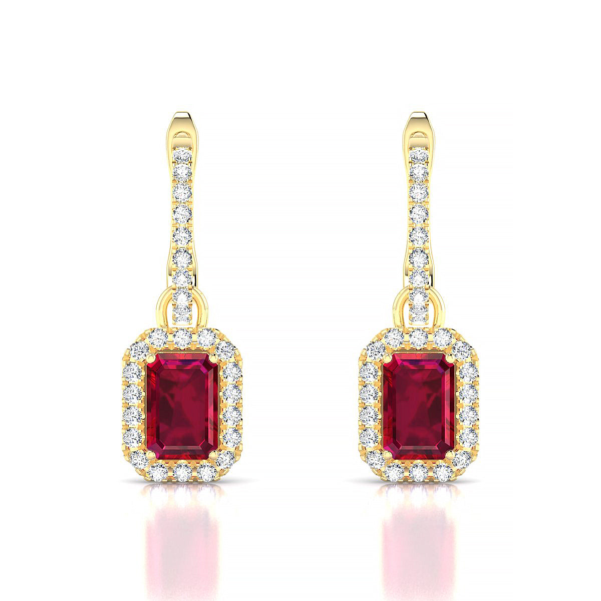 Sunrise | 18k Yellow Gold 6 x 4 mm Emerald Ruby Earrings