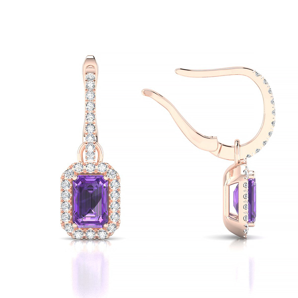 Sunrise | 18k Rose Gold 6 x 4 mm Emerald Amethyst Earrings