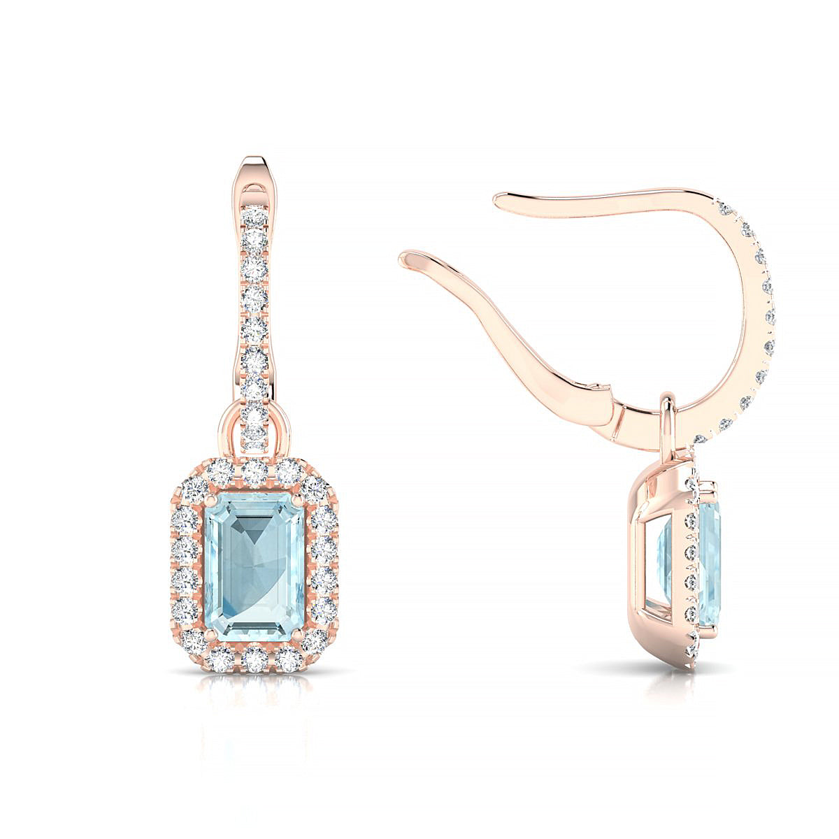 Sunrise | 18k Rose Gold 6 x 4 mm Emerald Aquamarine Earrings