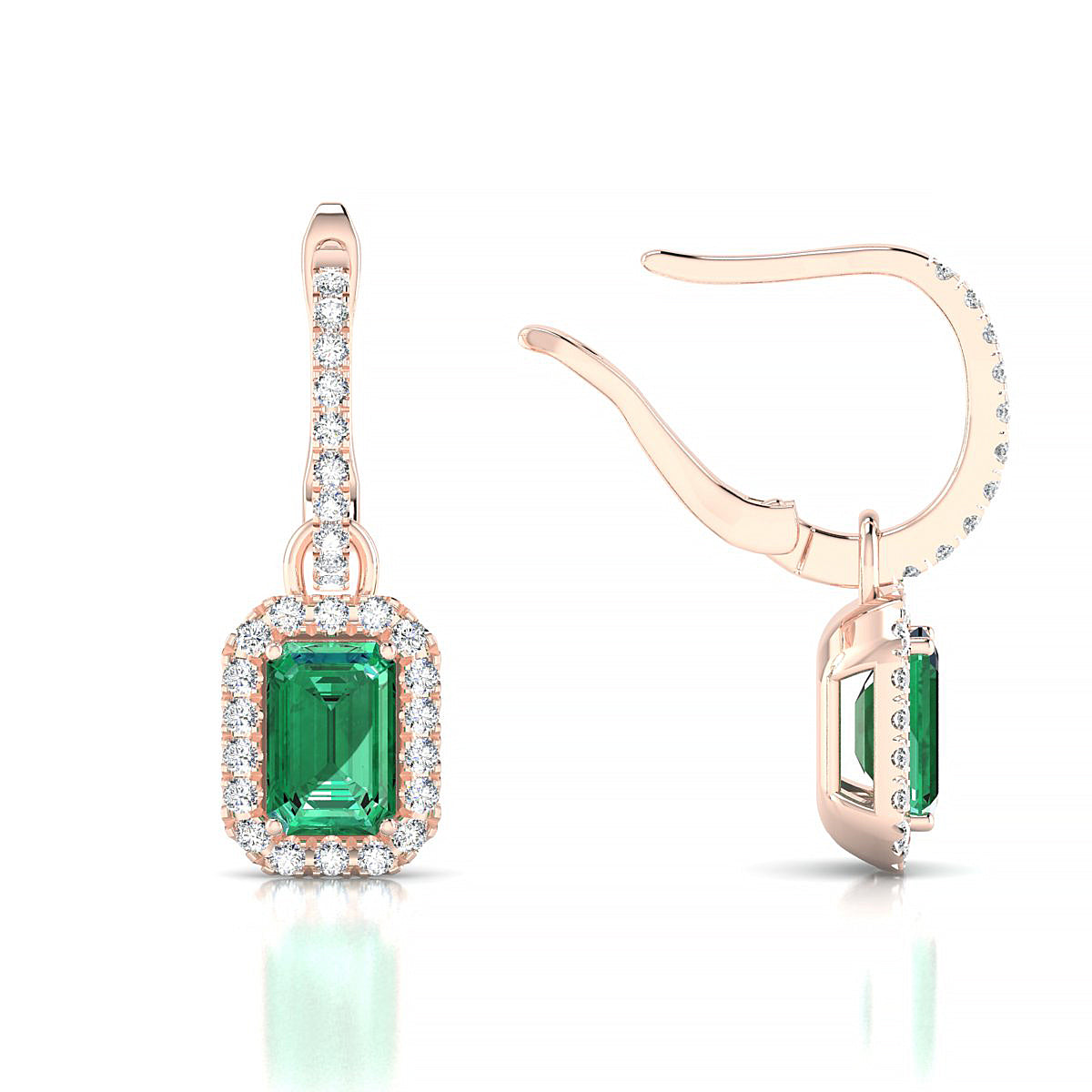 Sunrise | 18k Rose Gold 6 x 4 mm Emerald Emerald Earrings