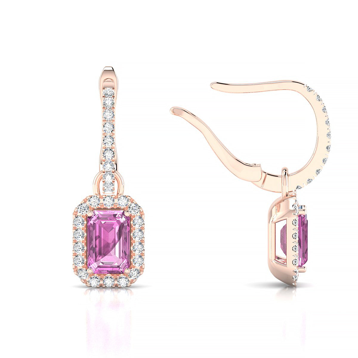 Sunrise | 18k Rose Gold 6 x 4 mm Emerald Pink Sapphire Earrings
