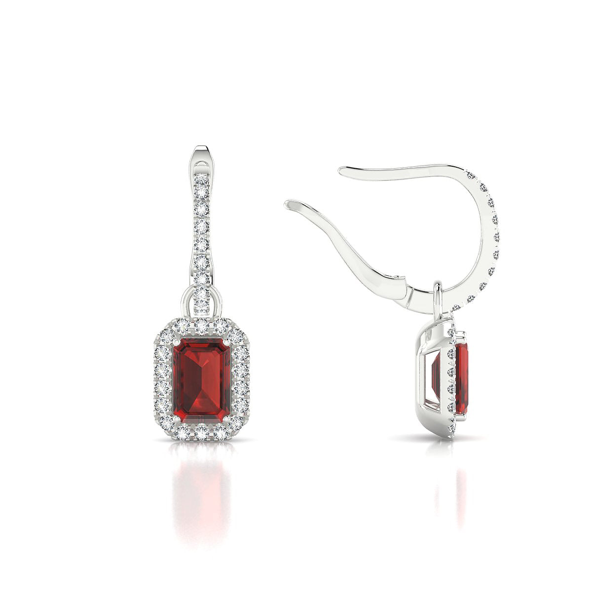 Sunrise | 18k White Gold 6 x 4 mm Emerald Garnet Earrings