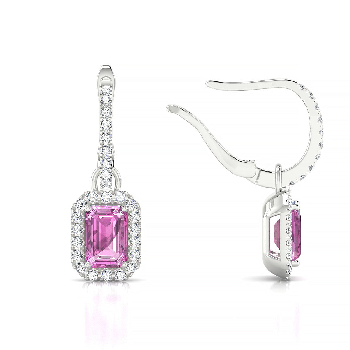 Sunrise | 18k White Gold 6 x 4 mm Emerald Pink Sapphire Earrings