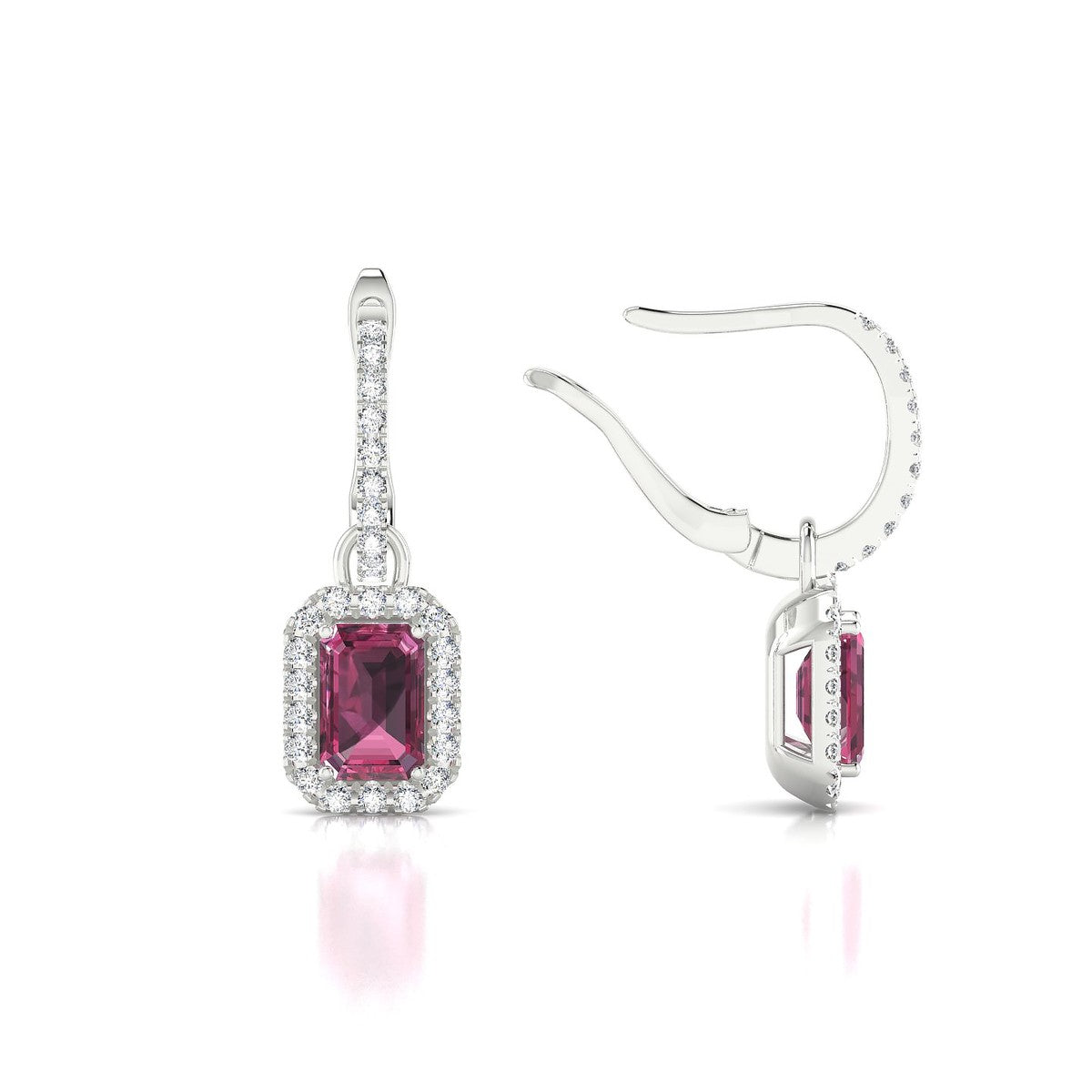 Sunrise | 18k White Gold 6 x 4 mm Emerald Rhodolite Earrings
