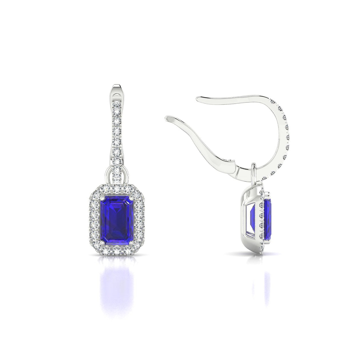 Sunrise | 18k White Gold 6 x 4 mm Emerald Tanzanite Earrings