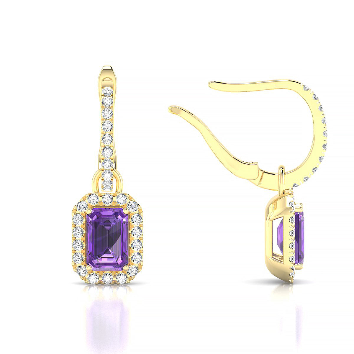 Sunrise | 18k Yellow Gold 6 x 4 mm Emerald Amethyst Earrings