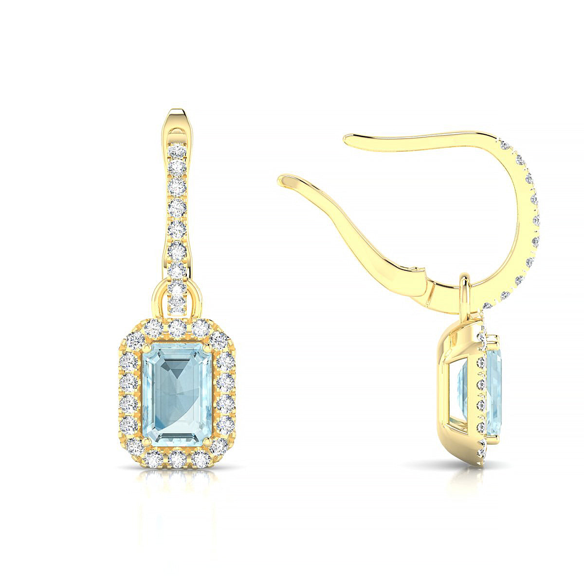 Sunrise | 18k Yellow Gold 6 x 4 mm Emerald Aquamarine Earrings