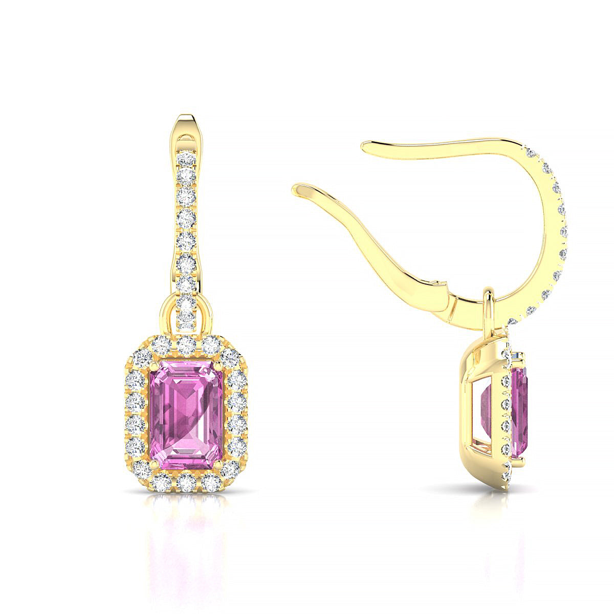Sunrise | 18k Yellow Gold 6 x 4 mm Emerald Pink Sapphire Earrings