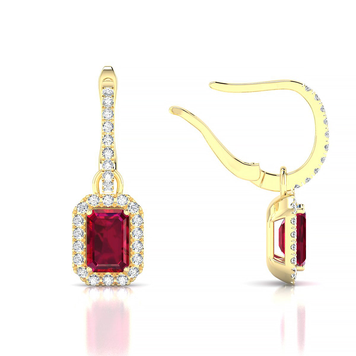 Sunrise | 18k Yellow Gold 6 x 4 mm Emerald Ruby Earrings
