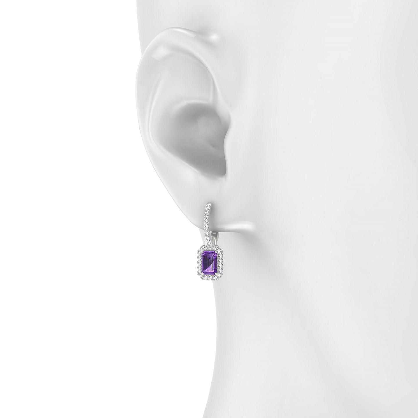 Sunrise | 18k White Gold 6 x 4 mm Emerald Amethyst Earrings
