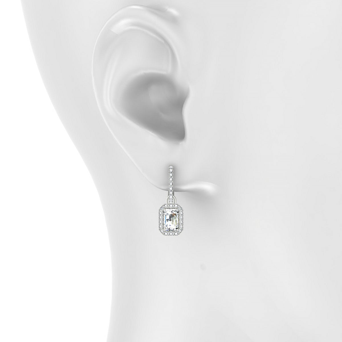 Sunrise | 18k White Gold 6 x 4 mm Emerald Diamond Earrings