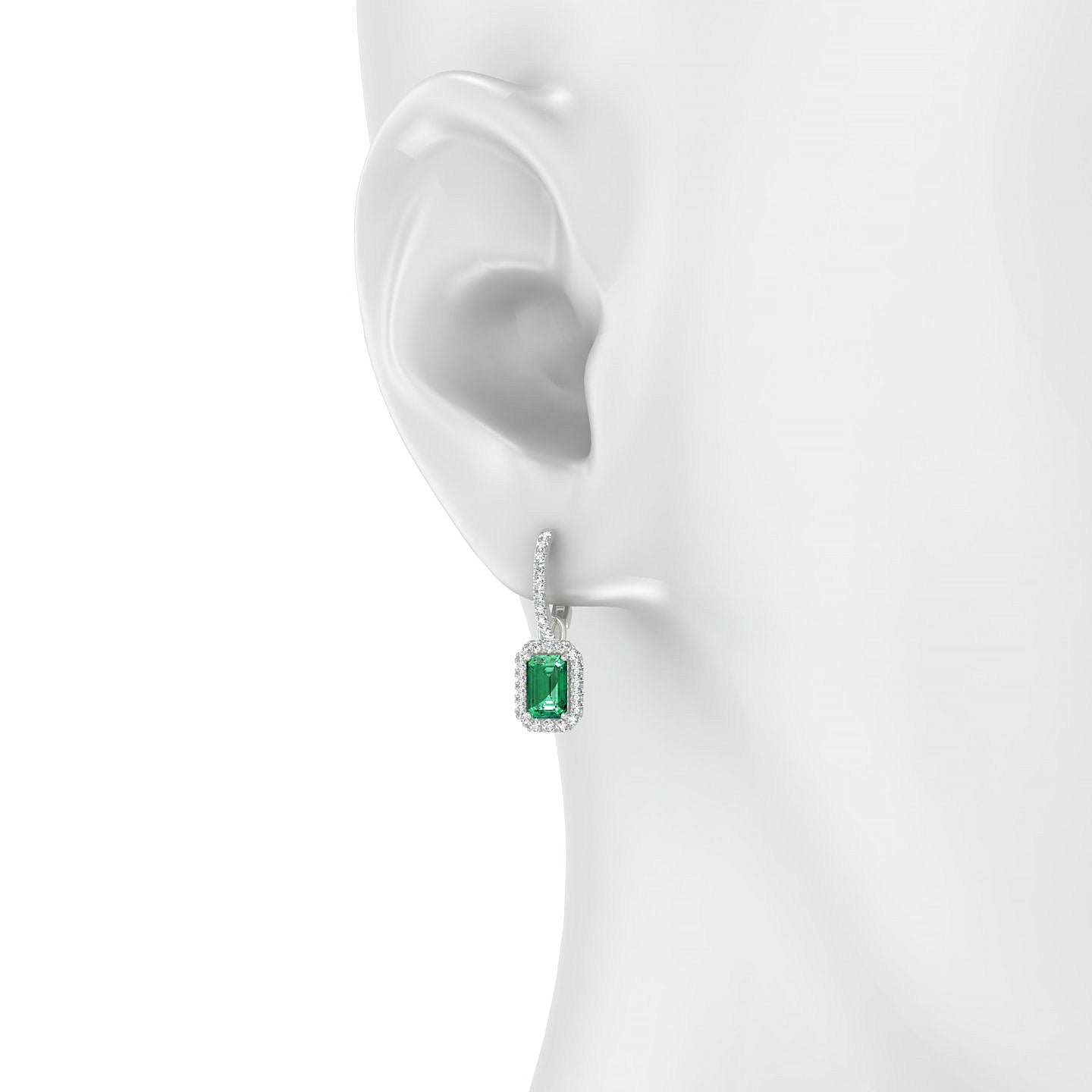 Sunrise | 18k White Gold 6 x 4 mm Emerald Emerald Earrings