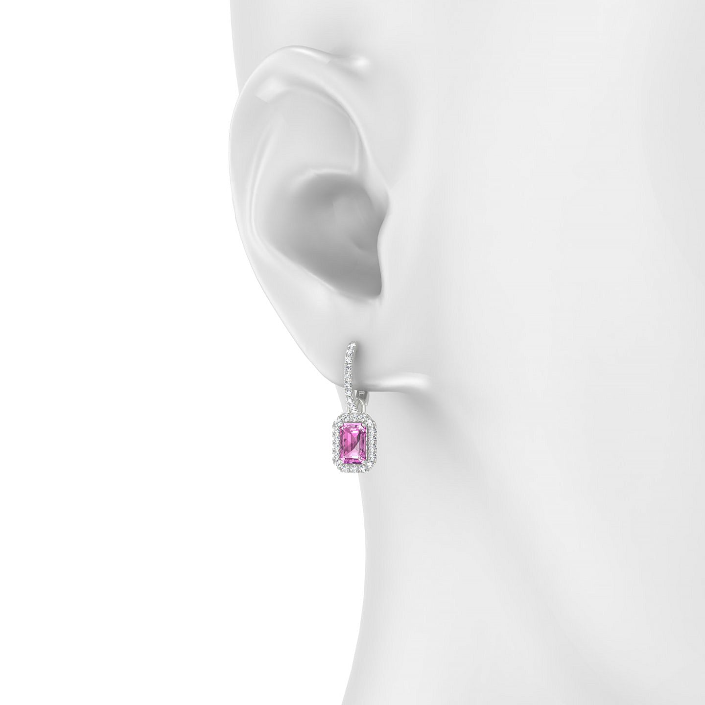 Sunrise | 18k White Gold 6 x 4 mm Emerald Pink Sapphire Earrings