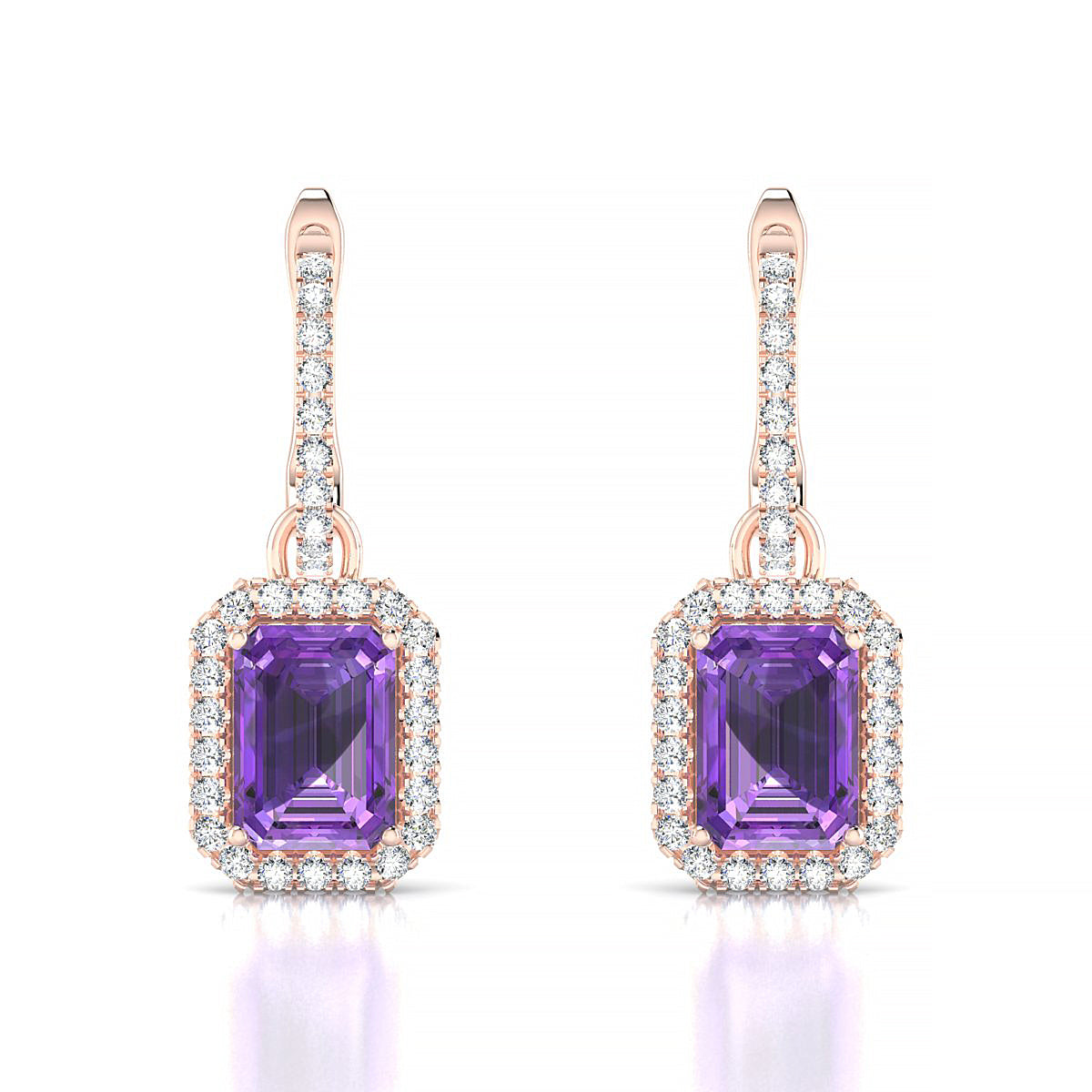 Sunrise | 18k Rose Gold 7 x 5 mm Emerald Amethyst Earrings