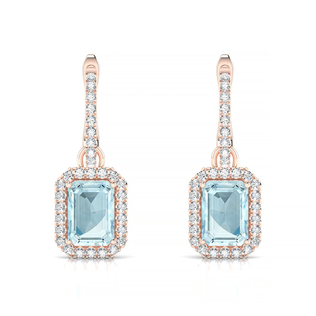 Sunrise | 18k Rose Gold 7 x 5 mm Emerald Aquamarine Earrings