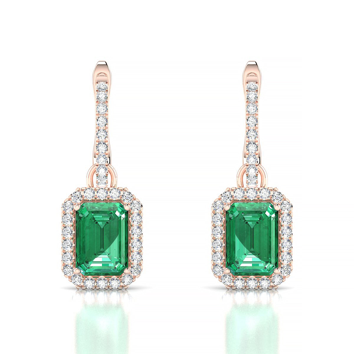 Sunrise | 18k Rose Gold 7 x 5 mm Emerald Emerald Earrings