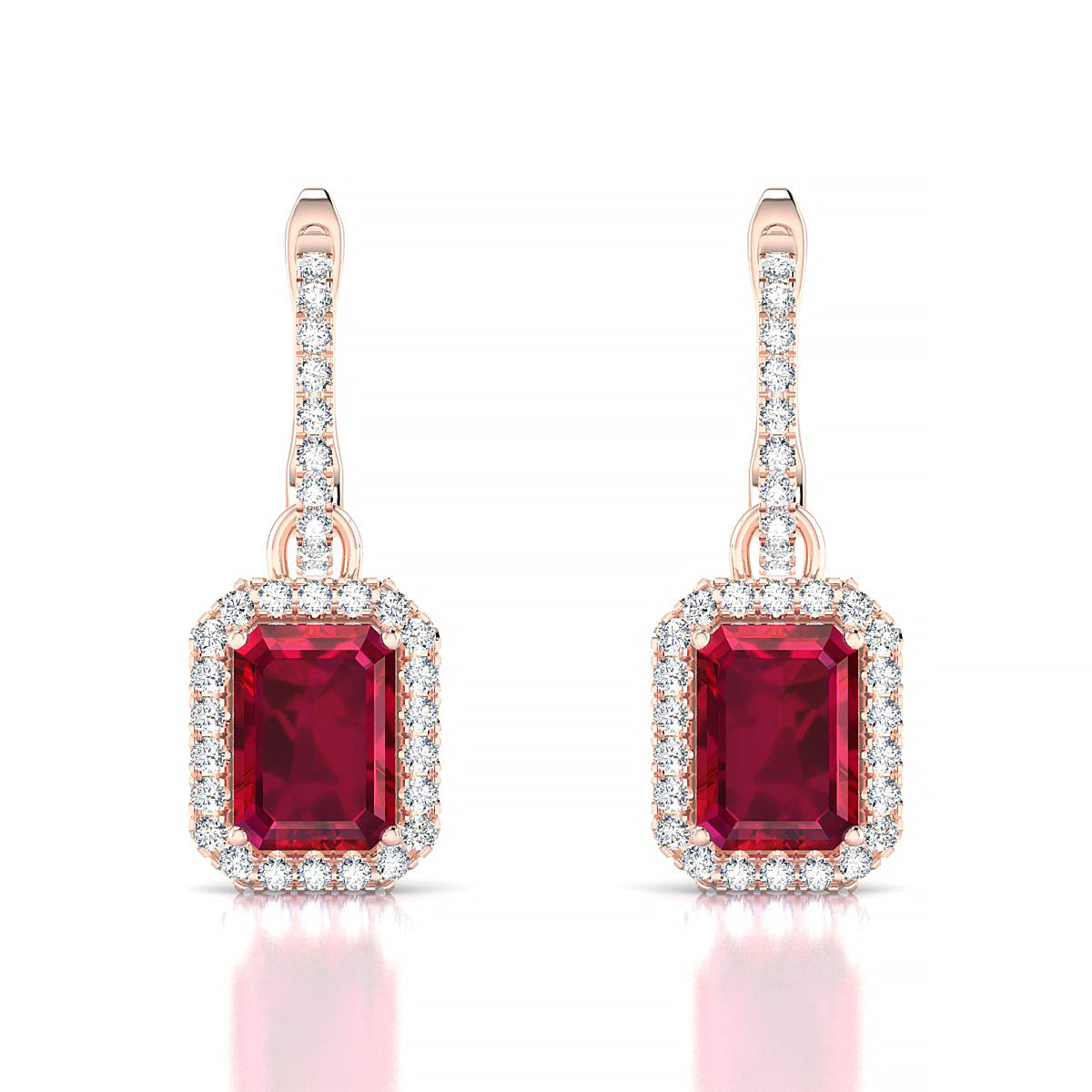 Sunrise | 18k Rose Gold 7 x 5 mm Emerald Ruby Earrings