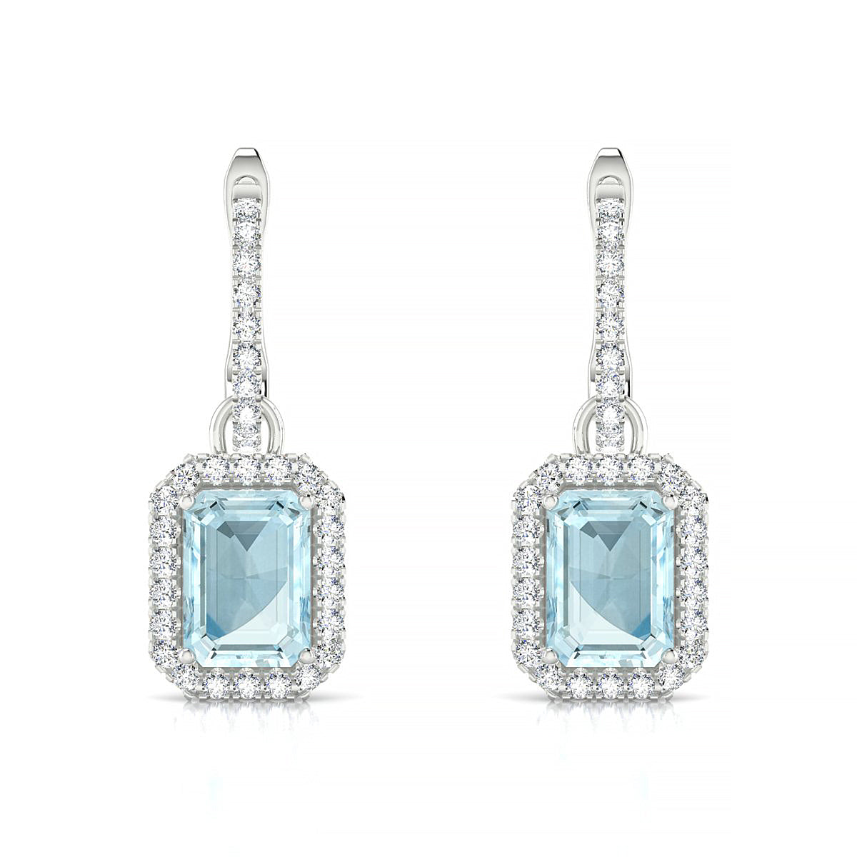 Sunrise | 18k White Gold 7 x 5 mm Emerald Aquamarine Earrings