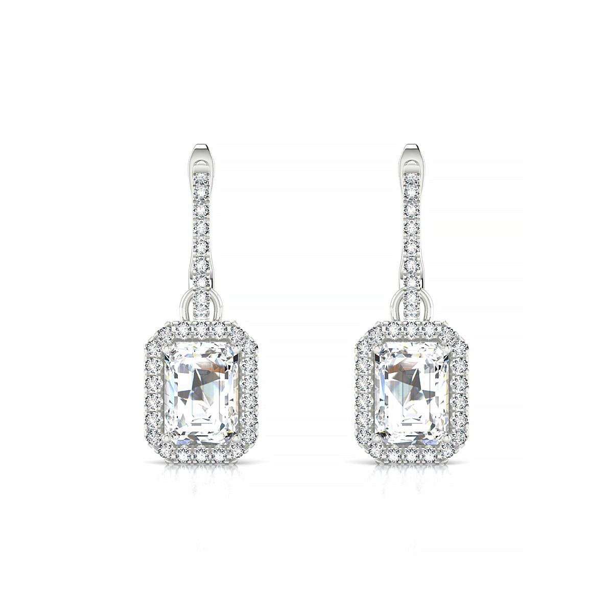 Sunrise | 18k White Gold 7 x 5 mm Emerald Diamond Earrings